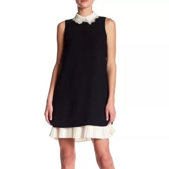 Nanette Lepore Dresses & Skirts - NWT $169+ Nanette Lepore Lace Peak Collar Shift Dress Navy+Cream Pleated Hem Sz4